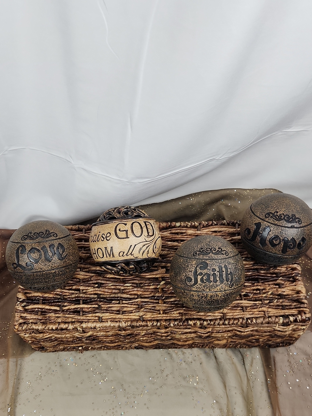Inspirational Faith Hope Love God Accent Spheres 4" Brown Tones